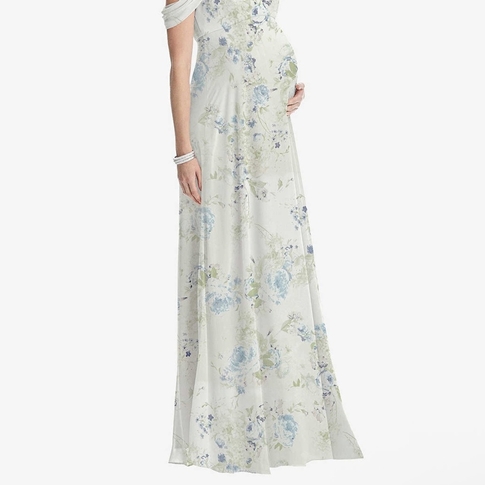 Dessy Collection Elegant White Dress with Blue Florals